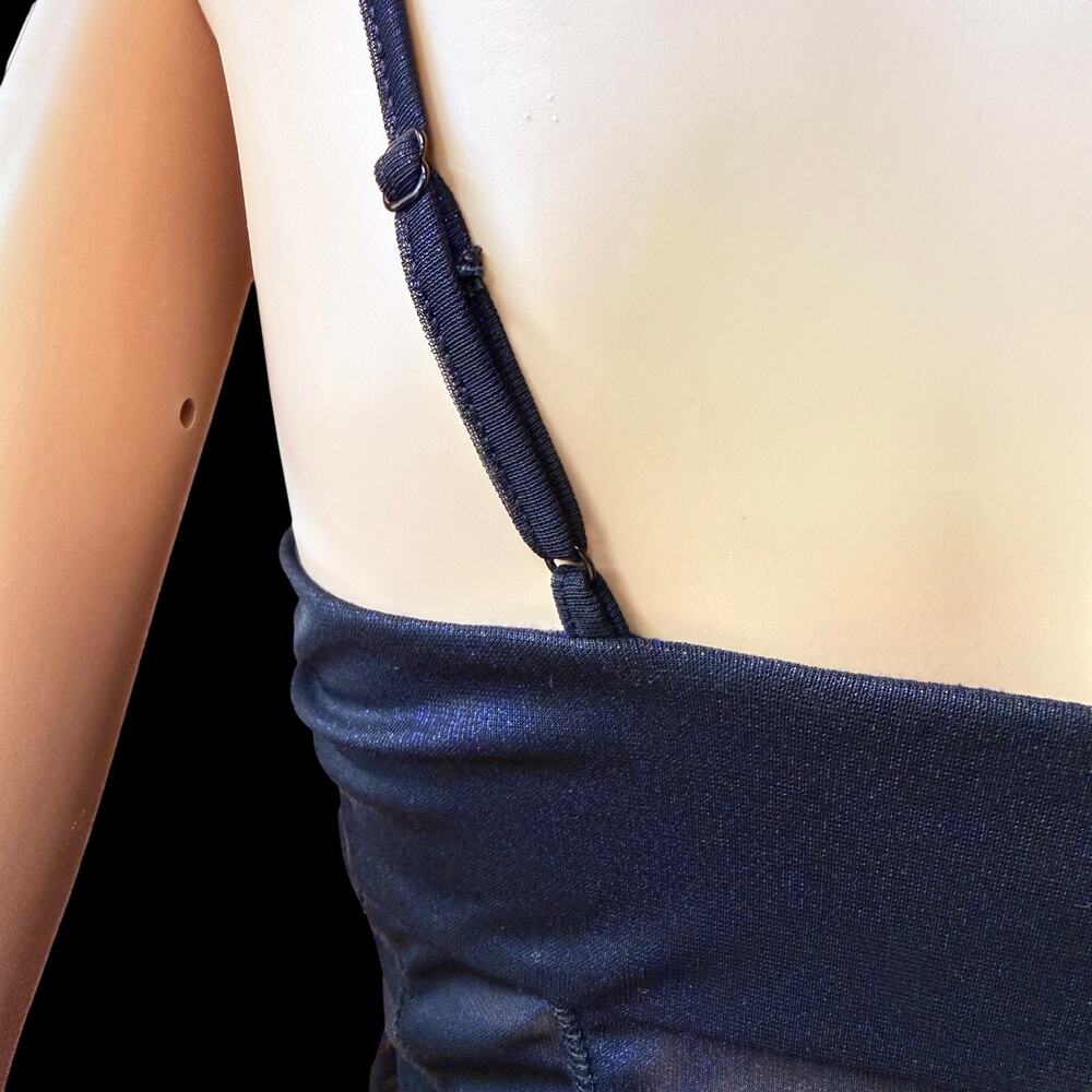 Y2K Shimmer Corset Crop Top Blue Metallic Cami Womens S Disco Cybercore Festival - Picture 9 of 12